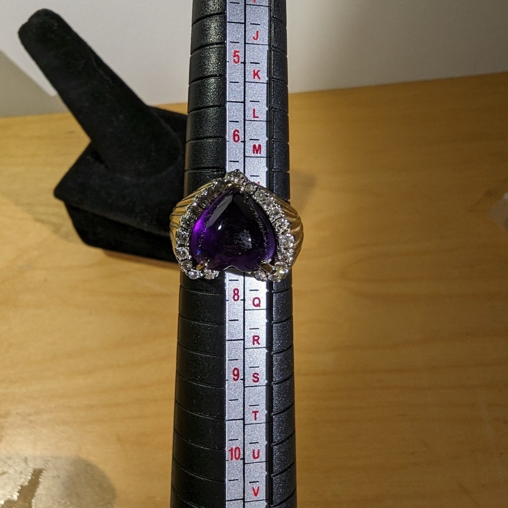 14k gold ring 9grams Vintage Heart Shaped Amethyst Ring with Diamonds Size 7. - Picture 9 of 10